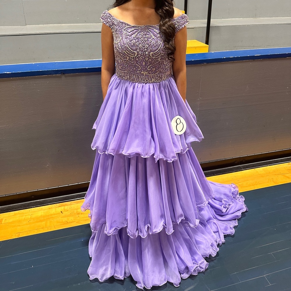 Sherri Hill Lilac Beaded Off-Shoulder Tiered Prom Gown